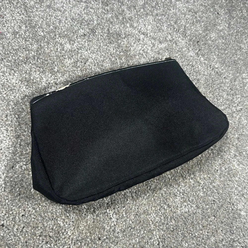 Giorgio Armani Parfums Black Pleated Cosmetic Makeup Bag Pouch Gold Logo